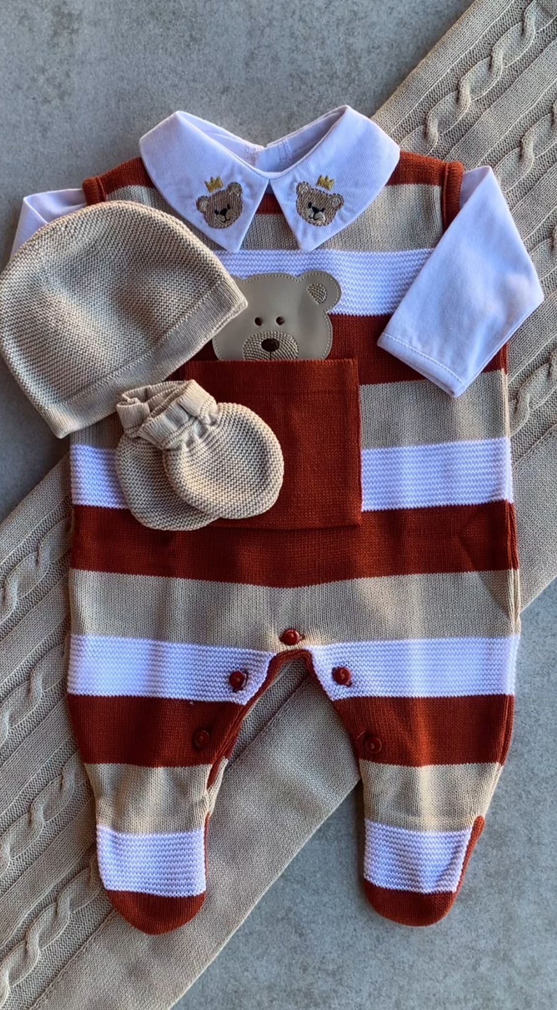 Complete Customizable Striped Teddy Bear Maternity Take-Home Kit | Personalize with Your Prince’s Name