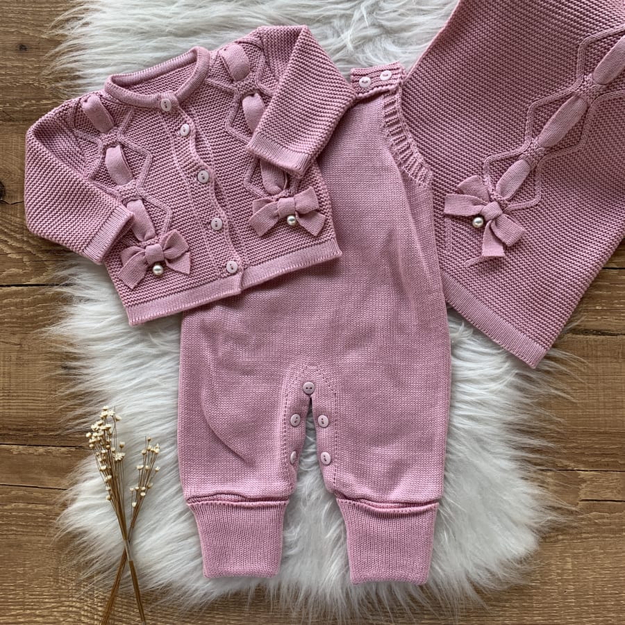 Knit and Bows Maternity Take-Home Set – 3 Pieces, Pink