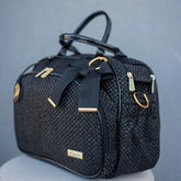 Mommy Bag – Black Straw with Patent Leather Details