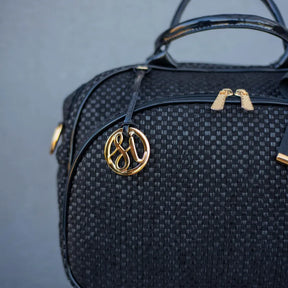 Mommy Bag – Black Straw with Patent Leather Details