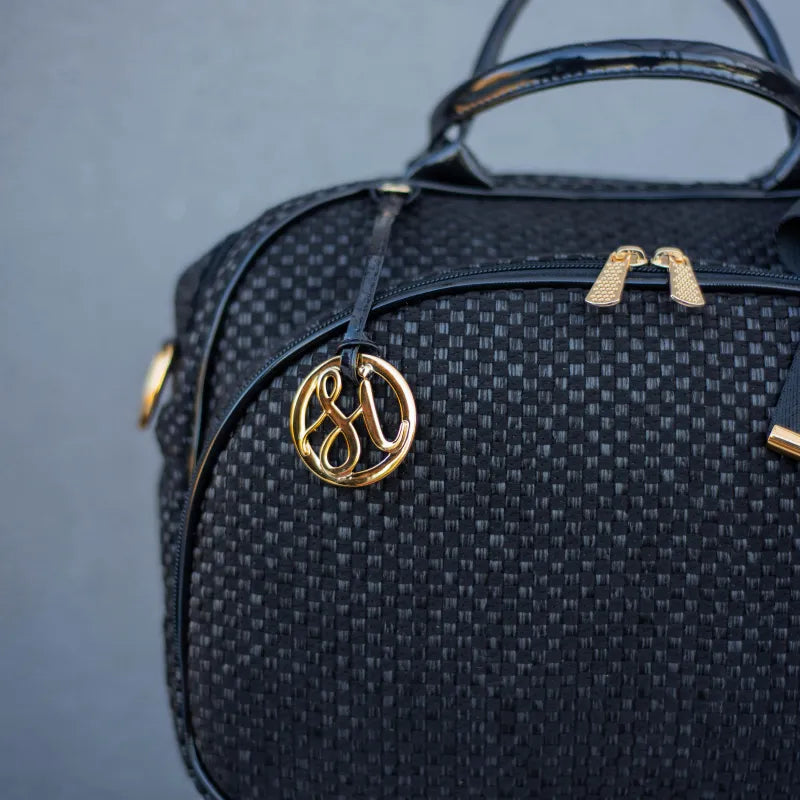 Mommy Bag – Black Straw with Patent Leather Details