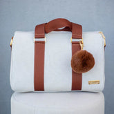 Mommy Bag – Beige Linen with Caramel Ribbons