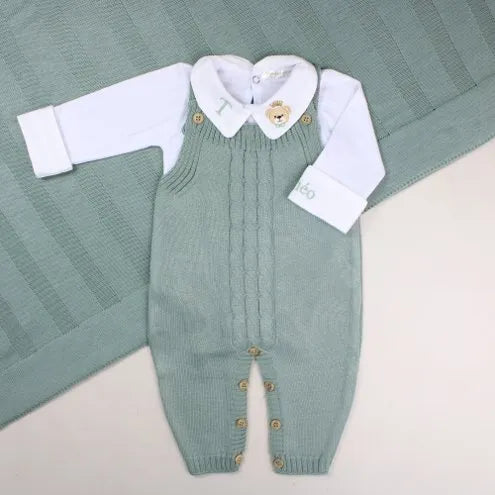 Caio Boys’ Knit Baby Maternity Take-Home Set – 7 Pieces, Includes Personalized Bodysuit – Sea Green