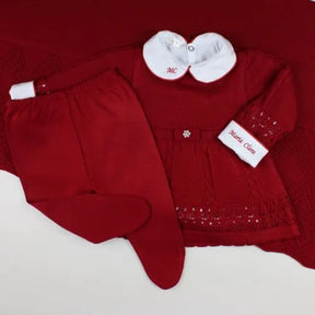Helena Girls’ Knit Baby Maternity Take-Home Set – 7 Pieces, Includes Personalized Bodysuit – Red