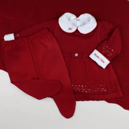 Helena Girls’ Knit Baby Maternity Take-Home Set – 7 Pieces, Includes Personalized Bodysuit – Red