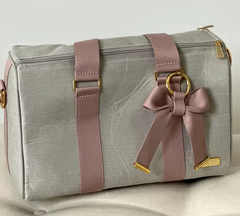Mommy Bag – Beige Linen with Rosé Ribbons