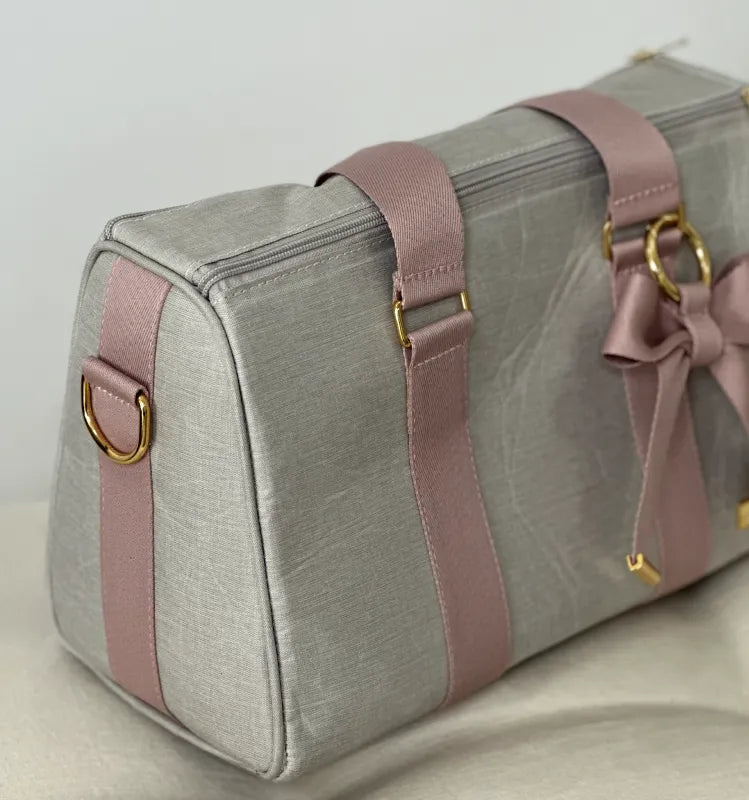 Mommy Bag – Beige Linen with Rosé Ribbons