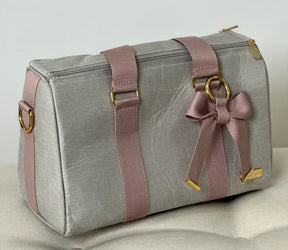 Mommy Bag – Beige Linen with Rosé Ribbons