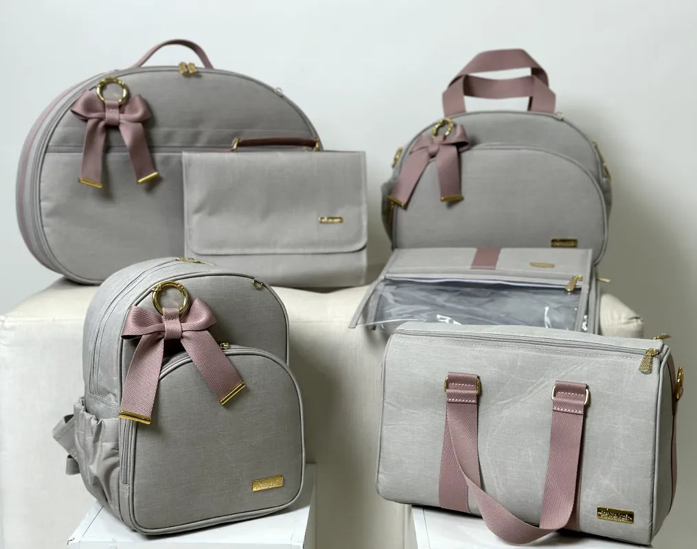 Maternity Set – Beige Linen with Rosé Ribbons