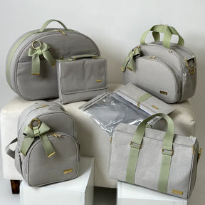 Maternity Set – Beige Linen with Tea Green Ribbons