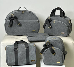 Maternity Set – Gray Linen with Charcoal Gray Ribbons