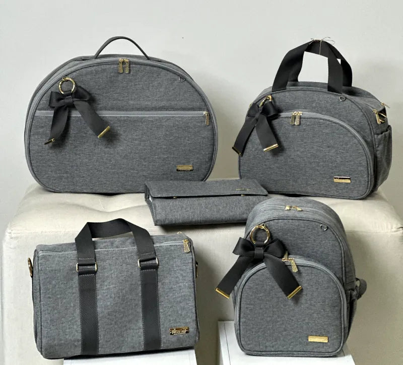 Maternity Set – Gray Linen with Charcoal Gray Ribbons