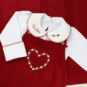 Ayla Girls’ Knit Baby Maternity Take-Home Set – 7 Pieces, Hand-Embroidered, Includes Hand-Personalized Bodysuit – Red