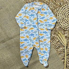 Boys’ Printed Suedine Zipper Romper