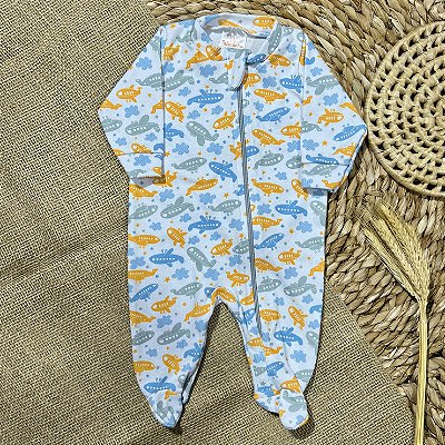 Boys’ Printed Suedine Zipper Romper