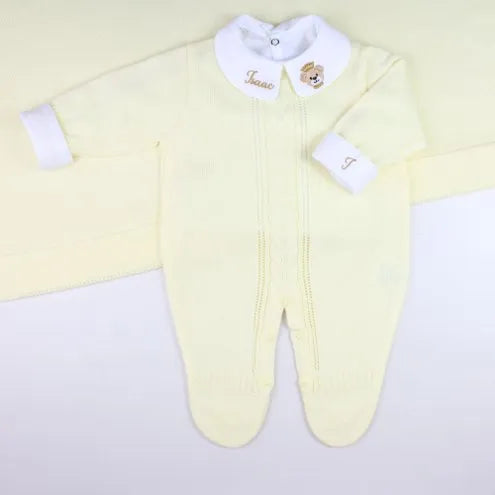 London Boys’ Knit Baby Maternity Take-Home Set – 5 Pieces, Includes Personalized Bodysuit – Yellow