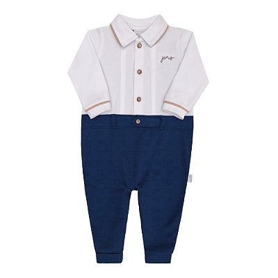 Set of 3 Long Polo Rompers, Paraíso – White and Blue