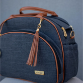 Mommy Bag – Black Linen with Caramel Leather Details