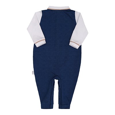 Set of 3 Long Polo Rompers, Paraíso – White and Blue