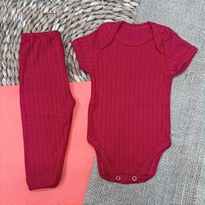 2 Ribbed Short-Sleeve Sets: Bodysuit and Pants