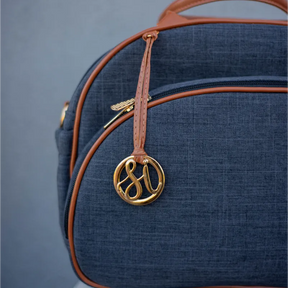 Mommy Bag – Black Linen with Caramel Leather Details