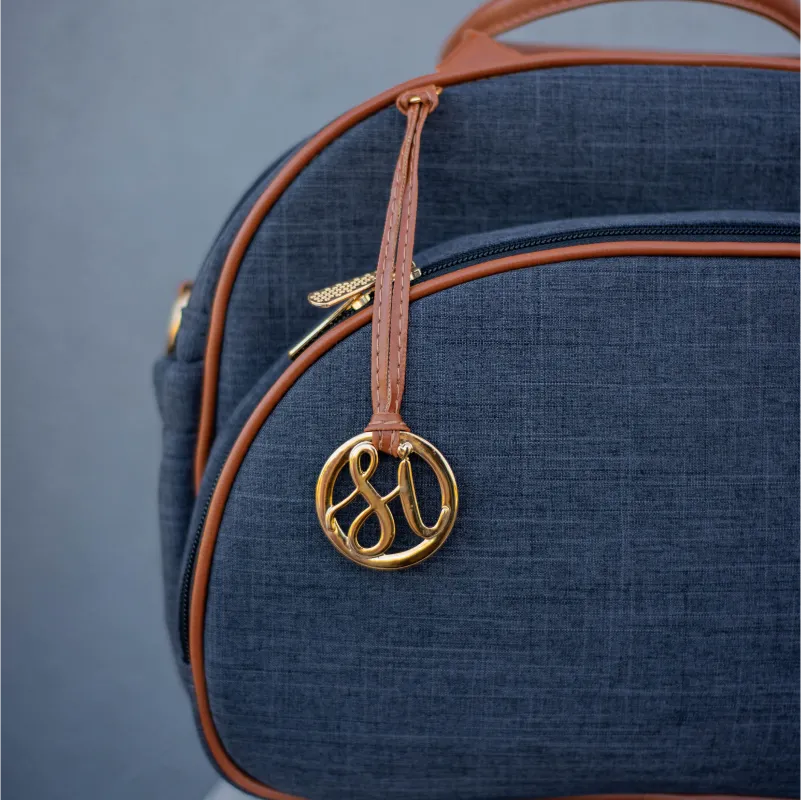 Mommy Bag – Black Linen with Caramel Leather Details