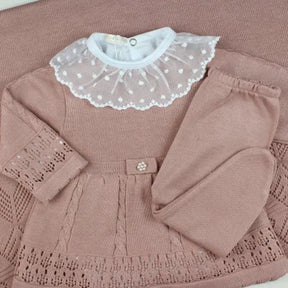 Helena Girls’ Knit Baby Maternity Take-Home Set – 7 Pieces, Includes Polka Dot Lace Bodysuit – Rosé