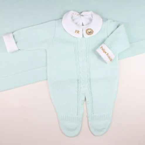 London Boys’ Knit Baby Maternity Take-Home Set – 7 Pieces, Includes Personalized Bodysuit – Aqua Green