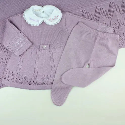 Helena Girls’ Knit Baby Maternity Take-Home Set – 7 Pieces, Includes Personalized Romper – Lilac