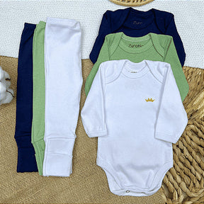 6-Piece Set: Long-Sleeve Bodysuit and Footed Pants