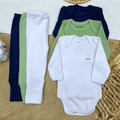 6-Piece Set: Long-Sleeve Bodysuit and Footed Pants
