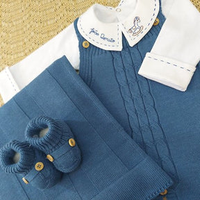 Caio Boys’ Knit Baby Maternity Take-Home Set – 7 Pieces, Includes Hand-Personalized Bodysuit – Denim Blue