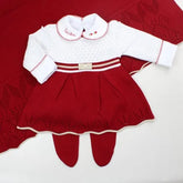 Gabriele Girls’ Knit Baby Maternity Take-Home Set – 7 Pieces, Includes Hand-Personalized Bodysuit – Red