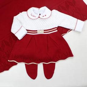 Gabriele Girls’ Knit Baby Maternity Take-Home Set – 7 Pieces, Includes Hand-Personalized Bodysuit – Red