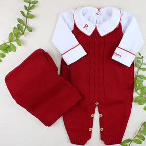 Caio Boys’ Knit Baby Maternity Take-Home Set – 7 Pieces, Includes Personalized Bodysuit – Red