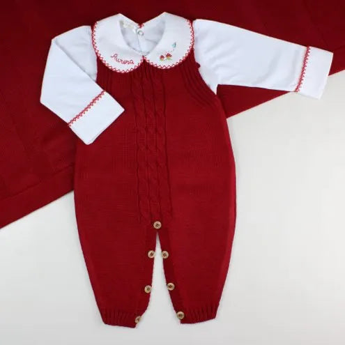 Laura Girls’ Knit Baby Maternity Take-Home Set – 7 Pieces, Includes Hand-Personalized Bodysuit – Red