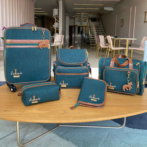 Personalized Baby Kit 5 | Green Linen with Caramel