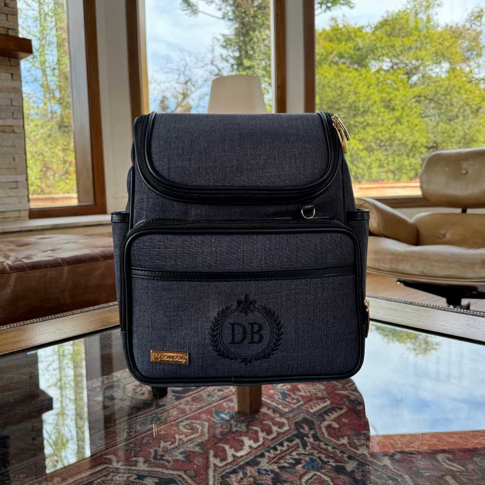 Black Linen Maternity Backpack | Personalized
