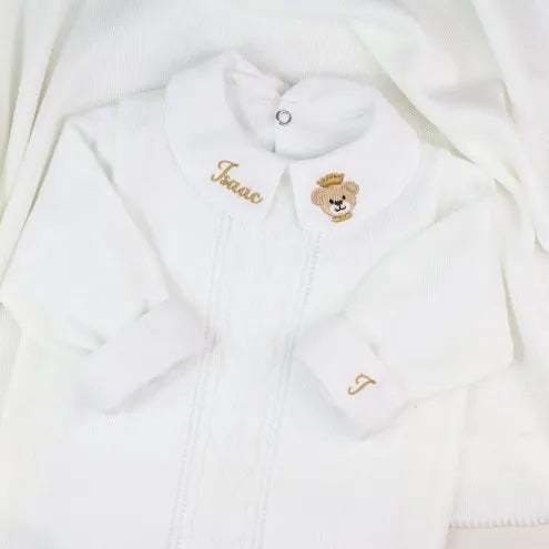 London Boys’ Knit Baby Maternity Take-Home Set – 7 Pieces, Includes Personalized Bodysuit – White