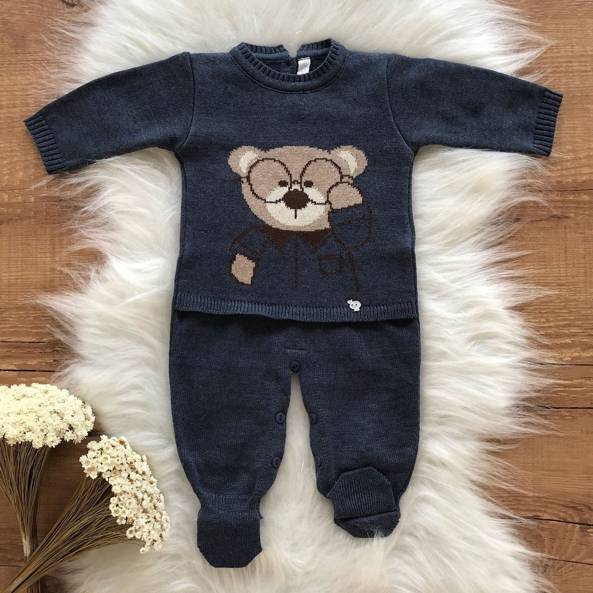 Premium Bear with Glasses Maternity Take-Home Set – Indigo Blue