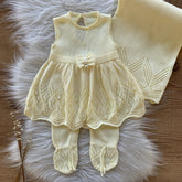 Bow and Pearls Maternity Take-Home Set – 3 Pieces, Powder Yellow