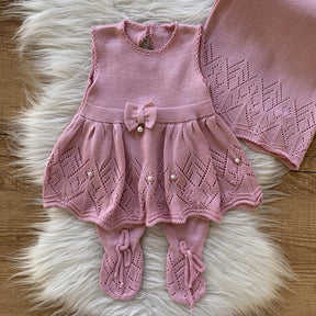 Bow and Pearls Maternity Take-Home Set – 3 Pieces, Pink