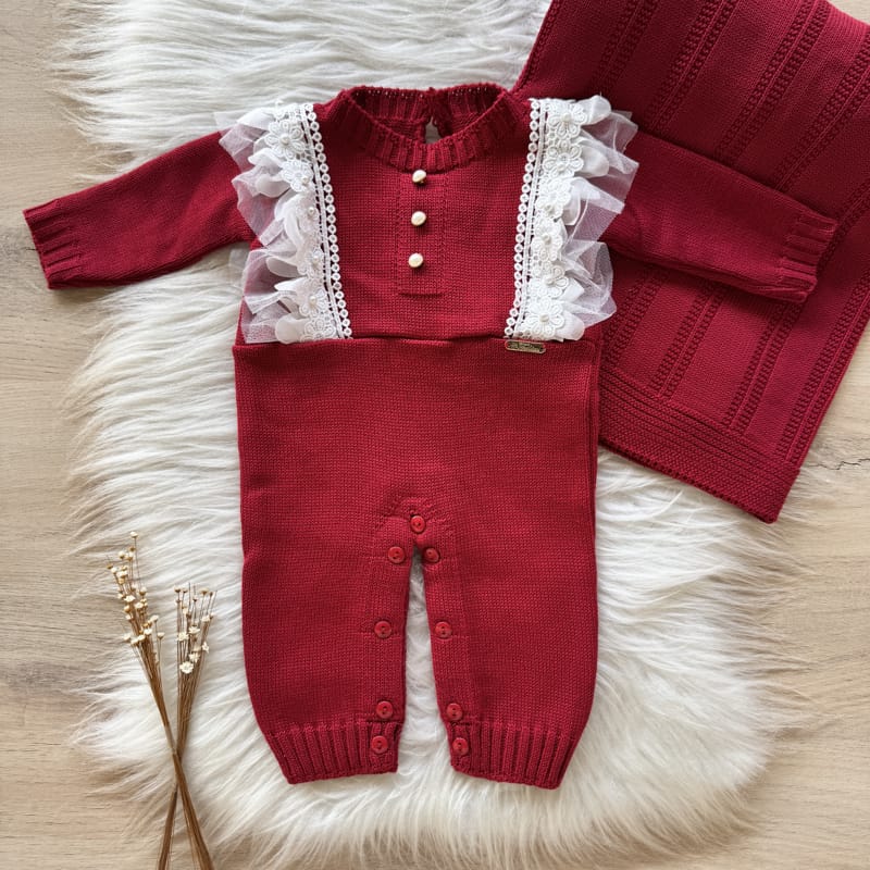 Ruffled Romper Maternity Take-Home Set with Tulle and Blanket – Red