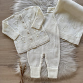 Fan Knit Maternity Take-Home Set with Pearls – 3 Pieces, Pearl