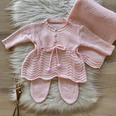 Bow and Pom-Pom Maternity Take-Home Set – 3 Pieces, Powder Pink