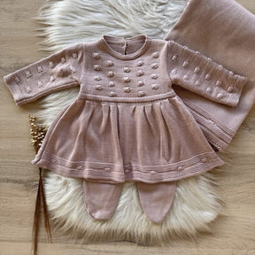 Maternity Take-Home Set with Bubble Detail Dress, Pants and Blanket – Rosé