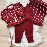 Polka Dot Maternity Take-Home Set with Romper, Coat and Ruffled Blanket – Red