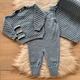 Detailed Maternity Take-Home Set with Romper, Blanket and Coat – 3 Buttons, Blue