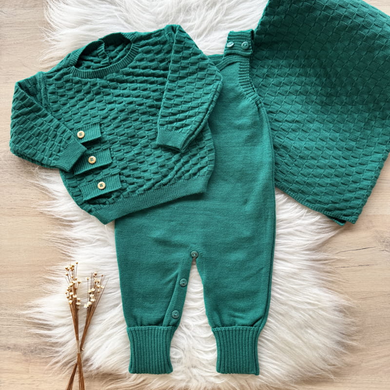 Detailed Maternity Take-Home Set with Romper, Blanket and Coat – 3 Buttons, Green