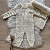 Knit Maternity Take-Home Set with Teddy Bear Detail – 2 Pieces, Pearl